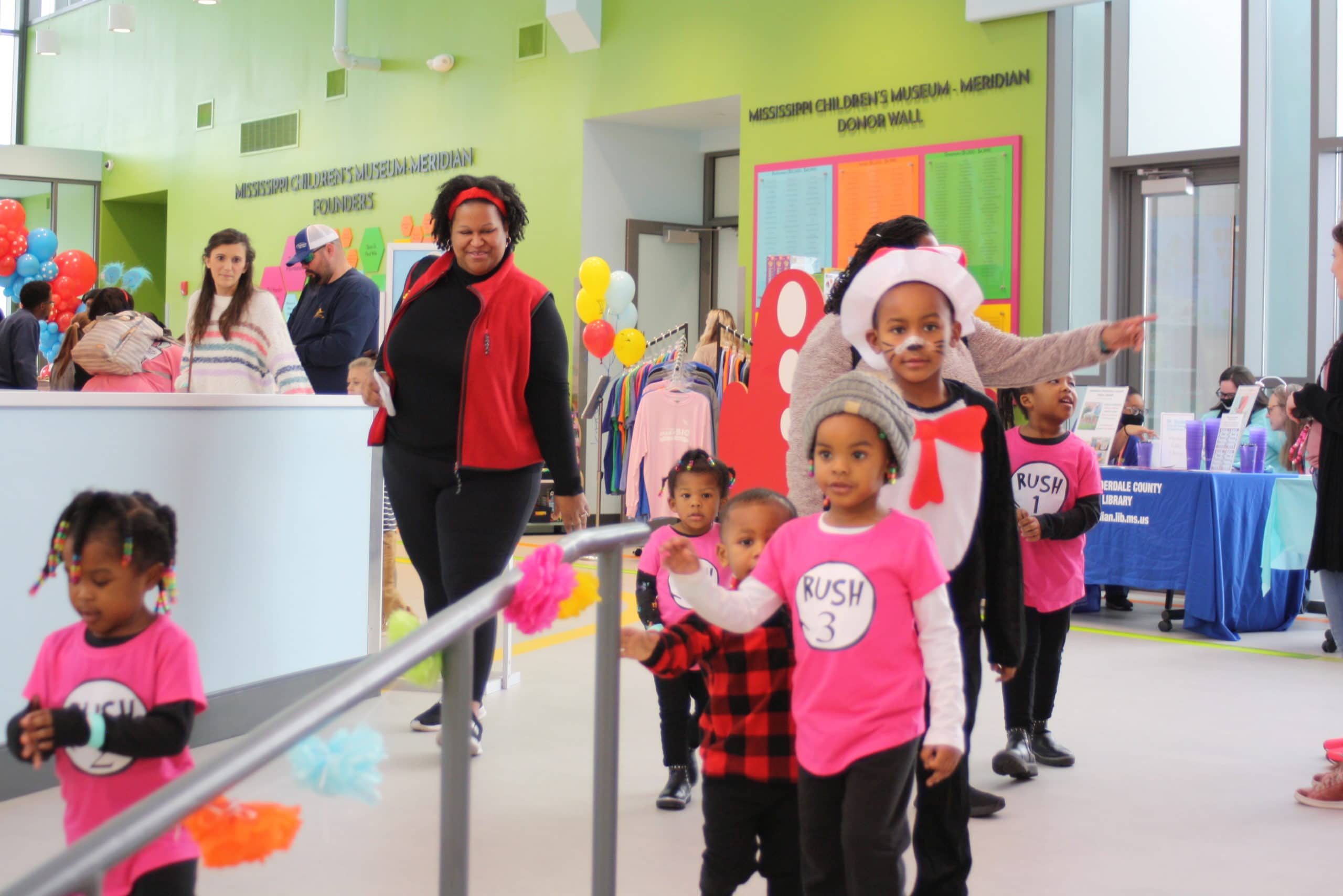 Guests enter the MIssissippi Children's Museum - Meridian for Dr. Seuss' Silly Birthday Celebration