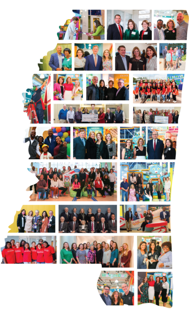 Collection of photos from the Mississippi Children's Museum in the shape of Mississippi