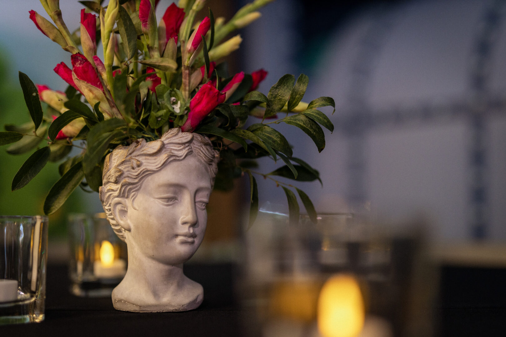 Decorative head planter with flowers